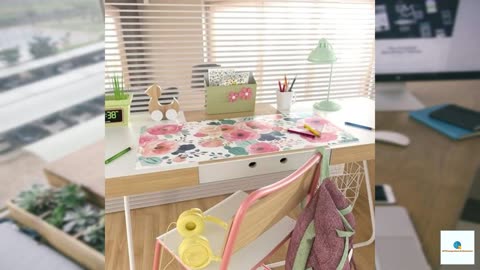 Colorful Star Large Mouse Pad, Pink Floral Desk Mat for Desktop, Women Girls PU Leather Wa