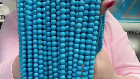 250602-3 Sleeping Beauty Turquoise Bead Strand: Flowing Blue Galaxy Around the Neck