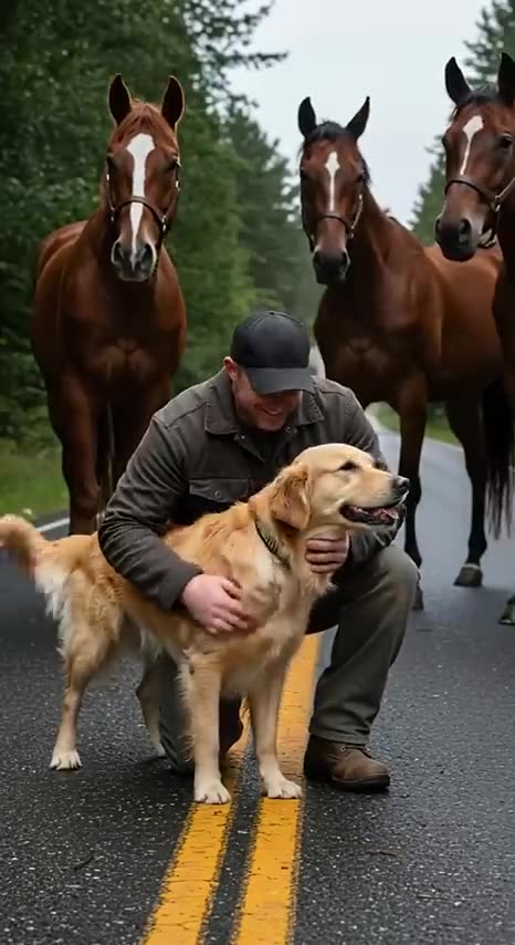 Brave Golden Retriever Rescues Man and Horses