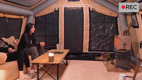 CAMPING IN HEAVY RAIN WITH 3-ROOM INFLATABLE TENT