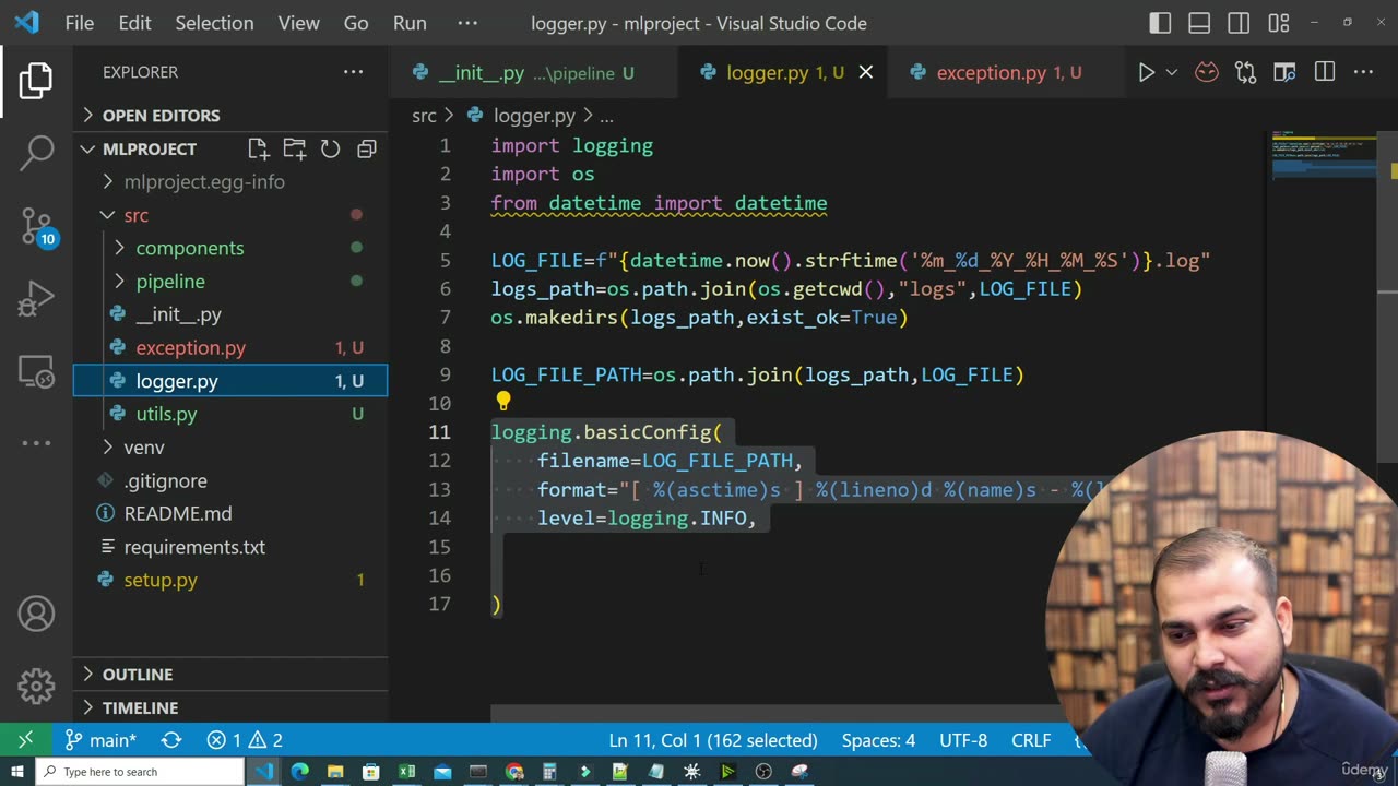 45.2 Implementing Project Structure, Logging And Exception Handling Krish Naik ML