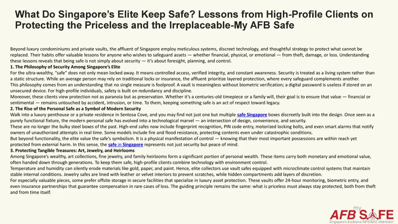 What Do Singapore’s Elite Keep Safe? Lessons from High-Profile Clients