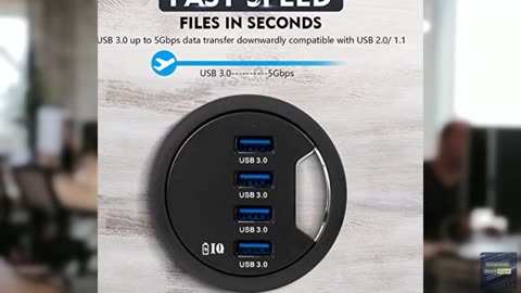 WDX Grommet Hole in Desk USB 3.0 4 Port Hub/BC 1.2 USB Charger, for iPad/Tablet