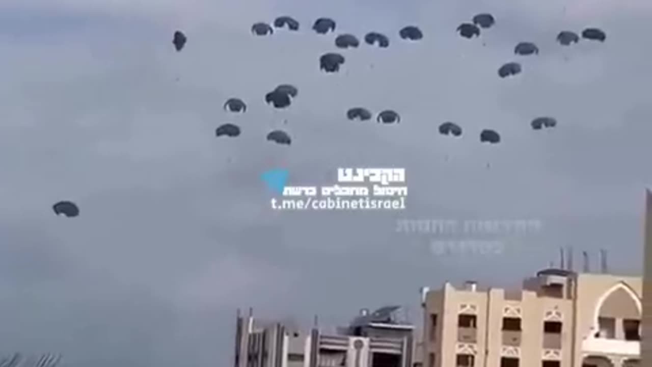 Humanitarian aid packages seen landing throughout the Gaza Strip following coordinated airdrops.