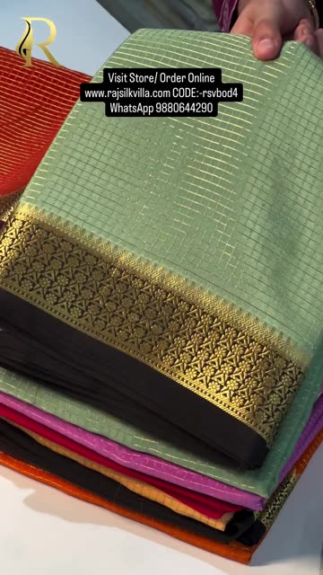 Pure Mysore silk Sarees small Cheks patten with contrast Border in Hubli and India