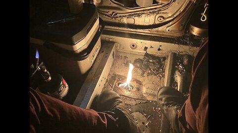 New Oil Burning Floor Heater in Car