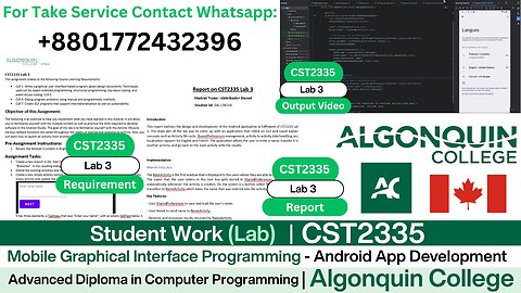 Student Work (𝐋𝐚𝐛 𝟑) | 𝐂𝐒𝐓𝟐𝟑𝟑𝟓 𝐋𝐚𝐛 𝟑 Android Mobile Graphical Interface Programming | Algonquin