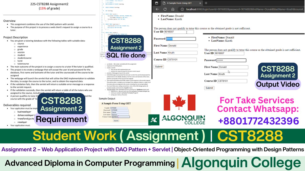 Client Work (Assignment ) | CST8288 Assignment 2 – Full Java Web App Output | Algonquin College