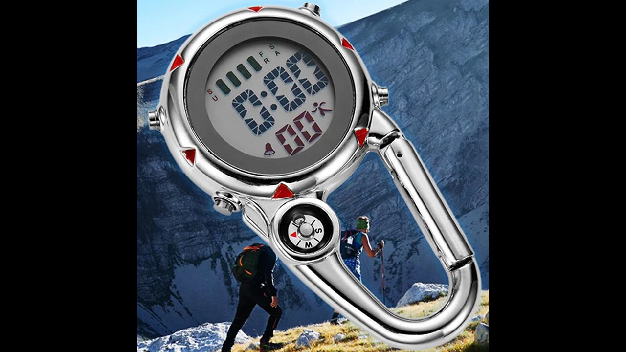 Multifunctional Electronic Pocket Clip Watch, with Stopwatch, Alarm Clock, Calendar, Compass