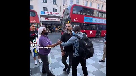 Muslim man tries to attack Christian speaking, Christian man stands his ground and continues