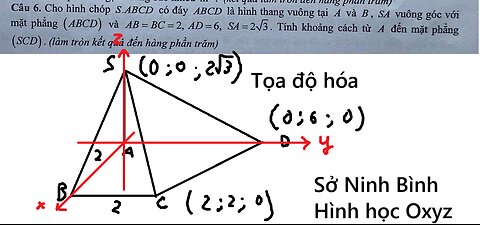 Sở Ninh Bình: Cho hình chóp S.ABCD có đáy ABCD là hình thang vuông tại A và B, SA vuông góc