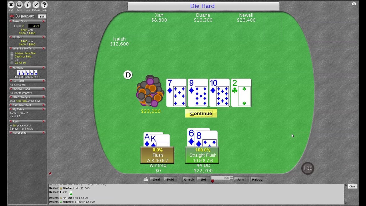 Flopping a Straight Flush .. hand 6...... 09 01 25