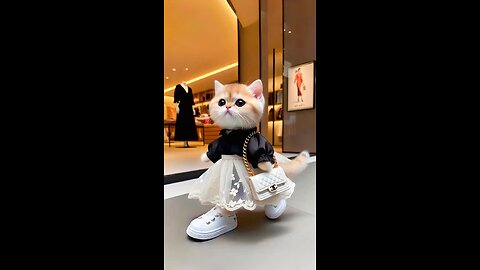 "Stylish Cat Struts Through the Shopping Center! 🐱🛍️✨"