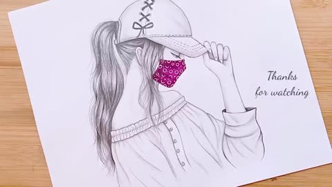 Easy way to draw A Girl wearing face mask protection || Pencil Sketch ||