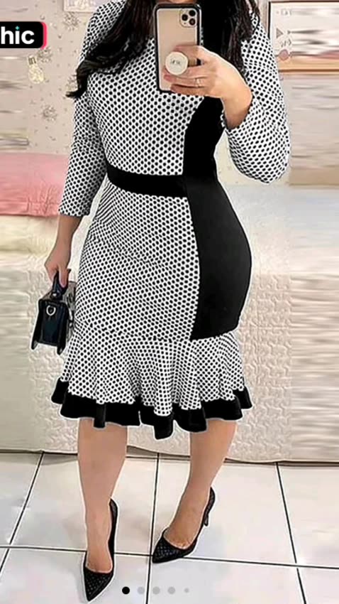 Women's Patchwork Polka Dot Mermaid Dress—Ruffle Hem & Chic Comfort for a Stunning Seasonal Look!