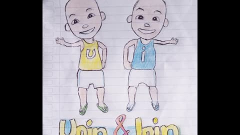 Drawing kartun Upin dan Ipin using a pencil
