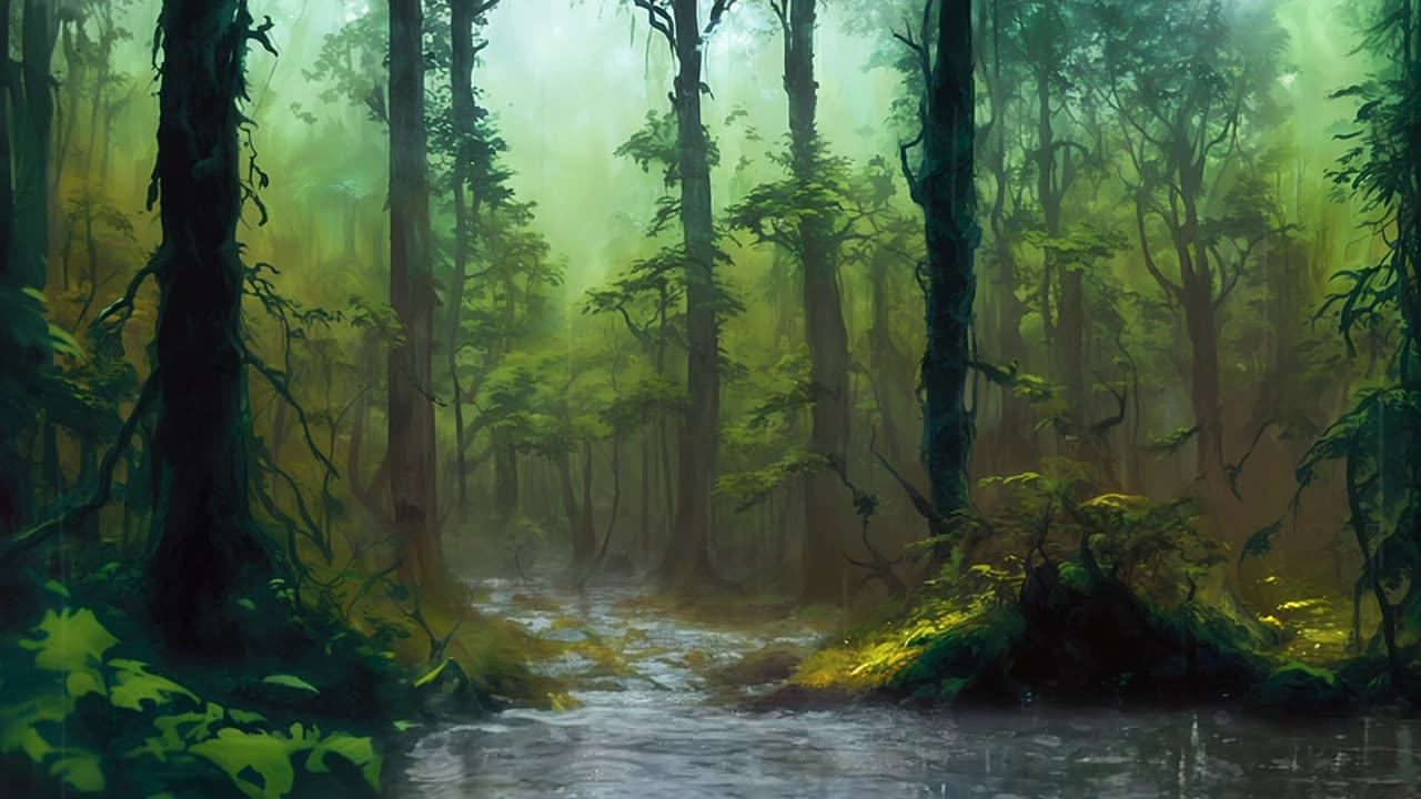 Rain, creek, forest
