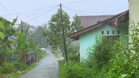 INTENSE STORM ⛈️ Torrential Rain & Roaring Thunder in a Peaceful Village