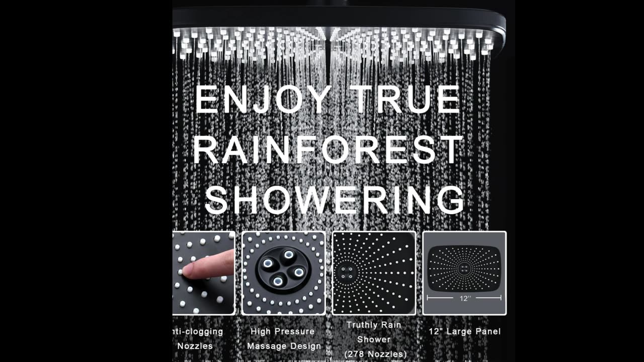 12-Inch High-Pressure Rain Shower Head with Handheld Combo & 10 Spray Settings