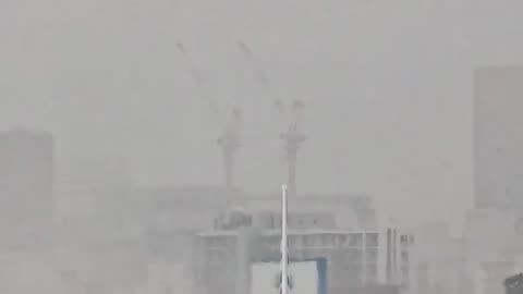 Landing of the Boeing 767-300 of ANA airline in rainy and windy weather