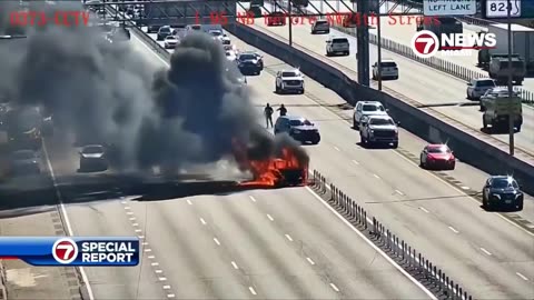 Car explosion caught on camera on busy Interstate 95 in Pompano Beach, FL