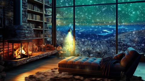 Fireplace and Snow Outside