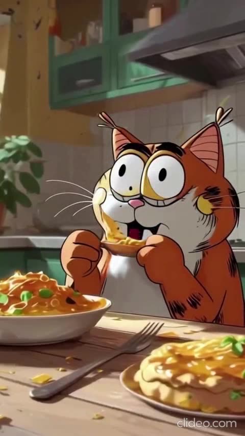 o gato comendo lasanha na cozinha.mp4