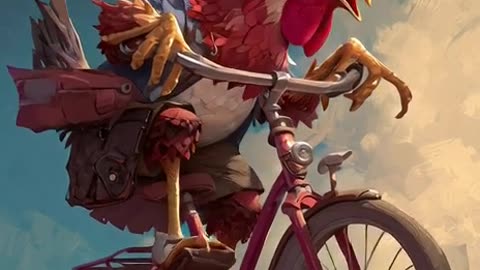 a chicken riding a bike