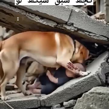 A FAITHFUL DOG SAVES A BOY UNDER THE DEBRIS IN PALESTINE