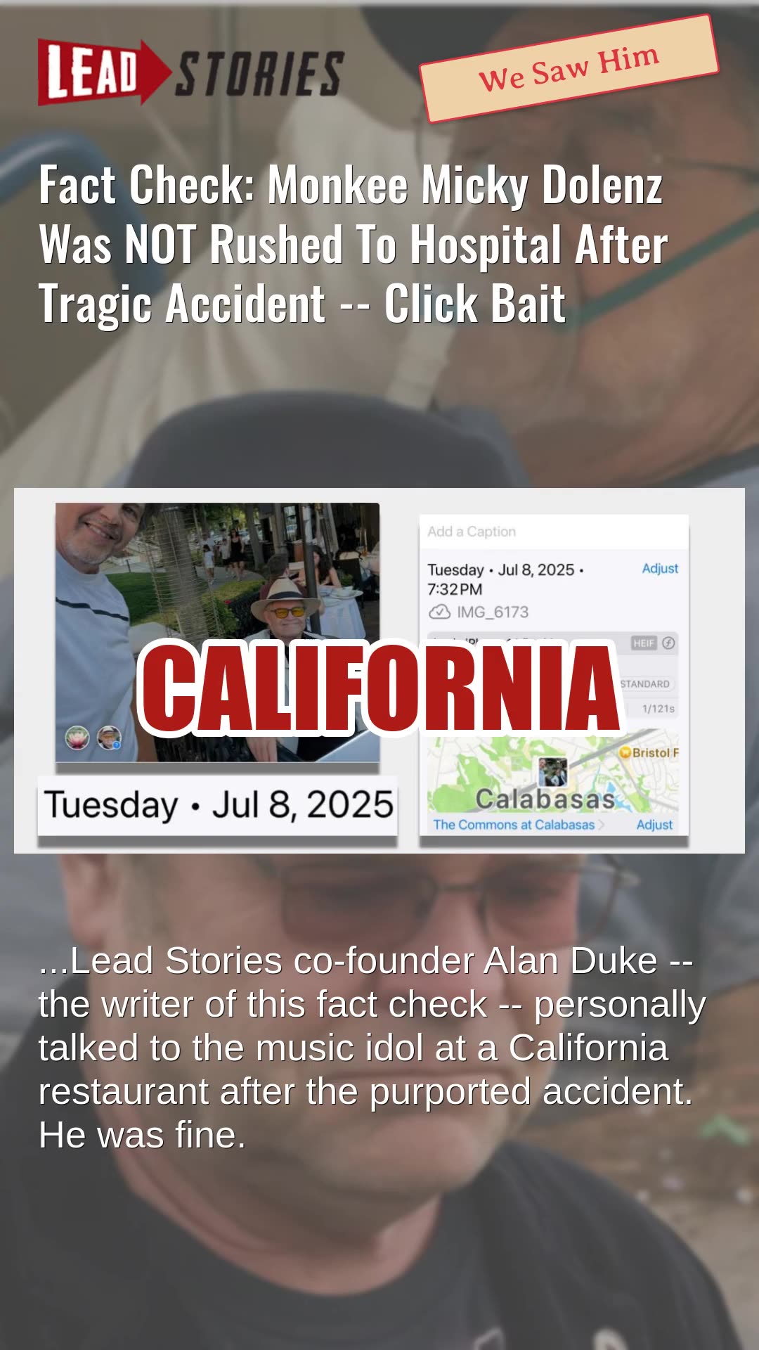 Fact Check: Monkee Micky Dolenz Was NOT Rushed To Hospital After Tragic Accident -- Click Bait