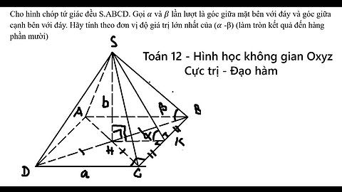 Cho hình chóp tứ giác đều S.ABCD. Gọi α và β lần lượt là góc giữa mặt bên với đáy và