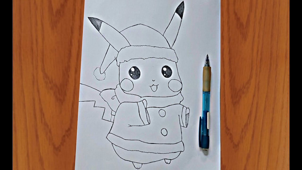 how to draw Pikachu in christmas | drawing Pokemon pikachu by easy steps