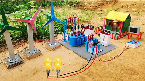 DIY mini wind turbine farm | wind power plant | transformer | mini home TV | science project! #like