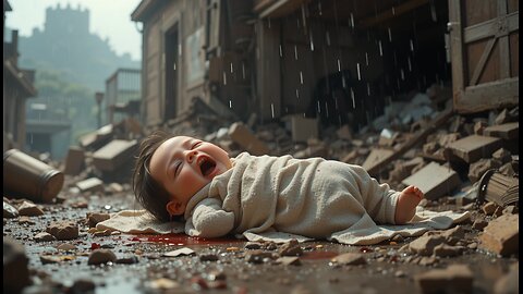 Kitten saves a floating baby in flood in a village.