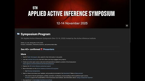 Applied Active Inference Symposium tomorrow (Nov 11, 2025 update)