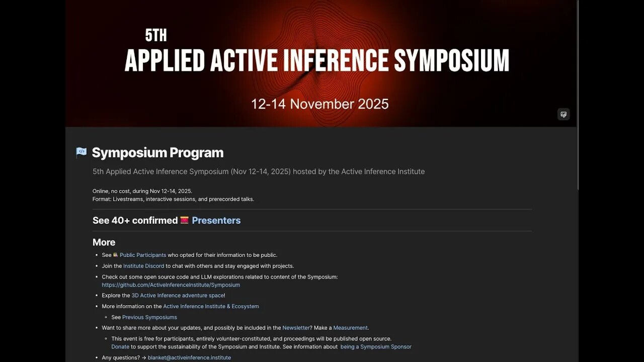 Applied Active Inference Symposium tomorrow (Nov 11, 2025 update)