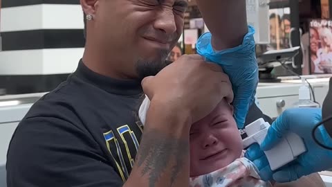 Dad gets emotional while daughter gets her ears pierced #shorts