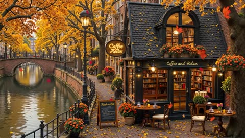 Morning Ambience at Canalside Café Shop, Elegant & Soothing Autumn Jazz Music