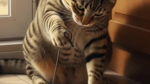 The cat waits for the mouse to go into the trap!