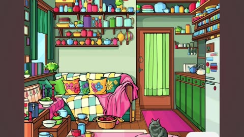 Cozy and Colorful Living Space with Cat and Decorative Items