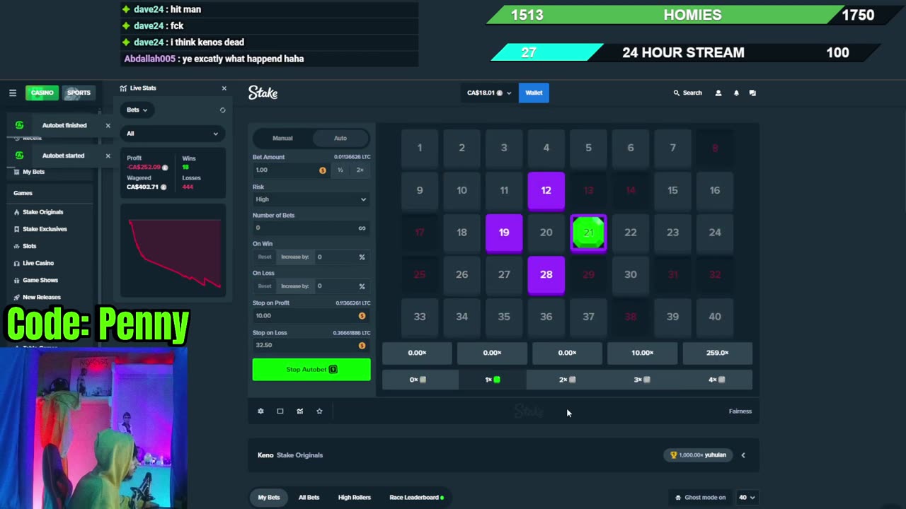 KENO BACK TO BACK 48X 450X! 2000X ON DICE & MINES! HUGE MULTIPLIERS ON STAKE ORIGINALS (LIVE)