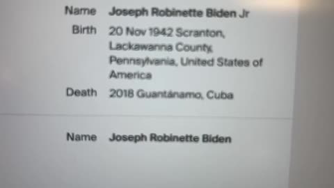 ANCESTRY.COM~SHOWING JOE BIDEN OBITUARY AS “2018” PURPORTED DEATH IN GUANTANAMO CUBA