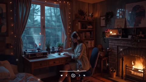 Chill Lofi Music with Cozy bedroom Ambience with study ambience and fireplace