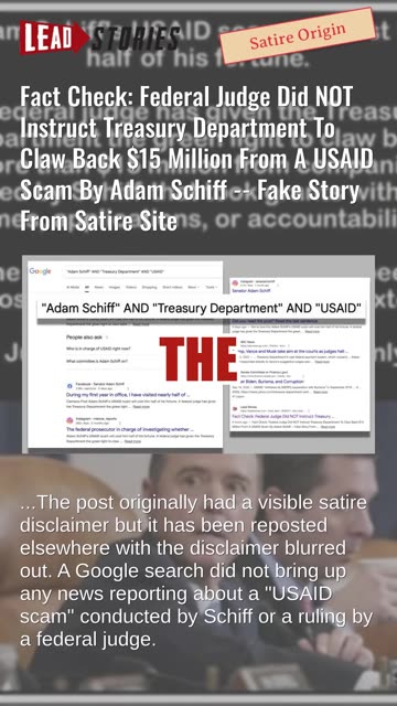 Fact Check: Federal Judge Did NOT Instruct Treasury To Claw Back $15 Million From Schiff USAID Scam