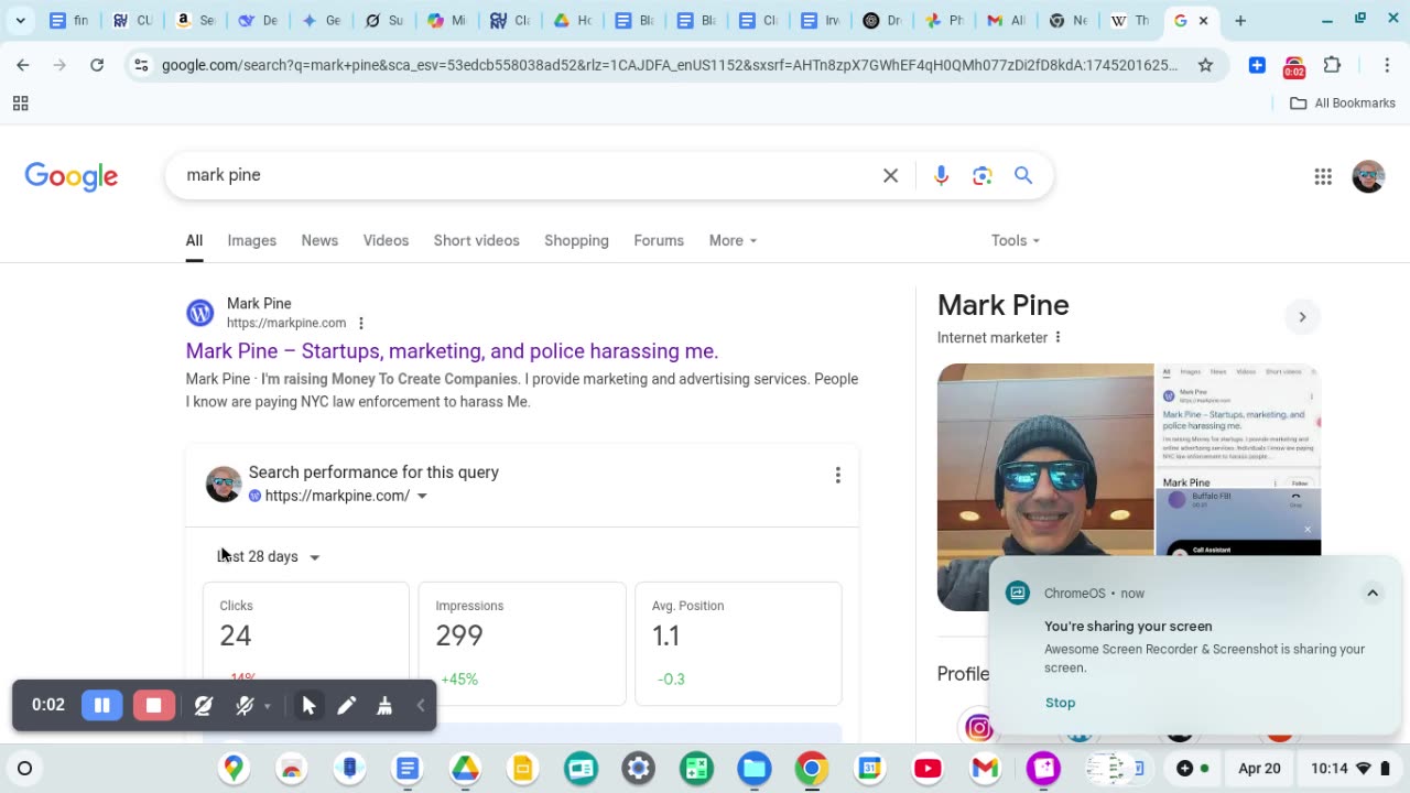 Mark Pine Google search on April 20, 2025