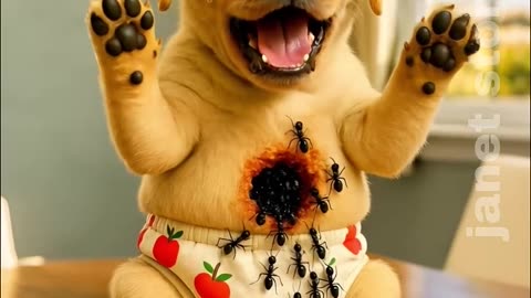 The cute dog ate ants along with the ice cream