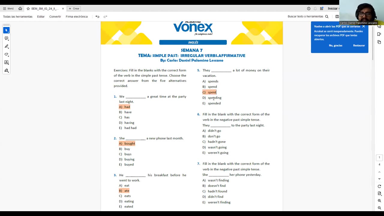 VONEX SEMESTRAL 2024 | Semana 07 | Inglés