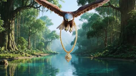 Garuda Throws the Golden Necklace into the Water
