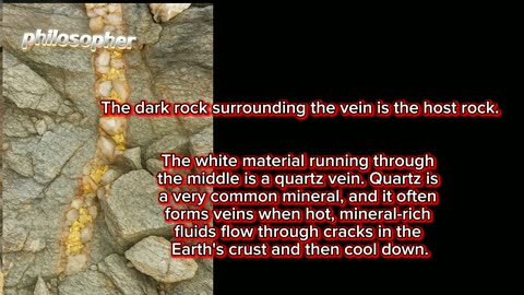 The image shows a quartz vein with gold in it.