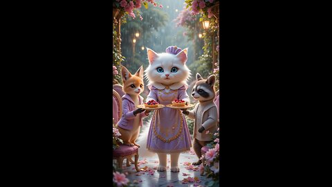 "Dreamy Paw Bakery: Fluffy Cat Runs Luxury Pastry Shop in Gentle Rain | Ultra-Realistic Animation"